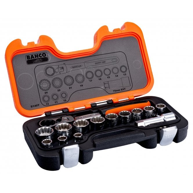 Bahco S140T Pass-Through Socket Set with Flexi Head Ratchet/Extension Bars