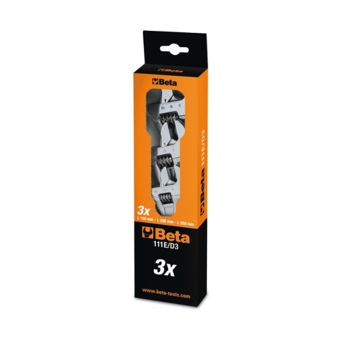Beta Tools 111E/D3-SET 3 Piece Adjustable Spanner Set With Scales Chrome Plated