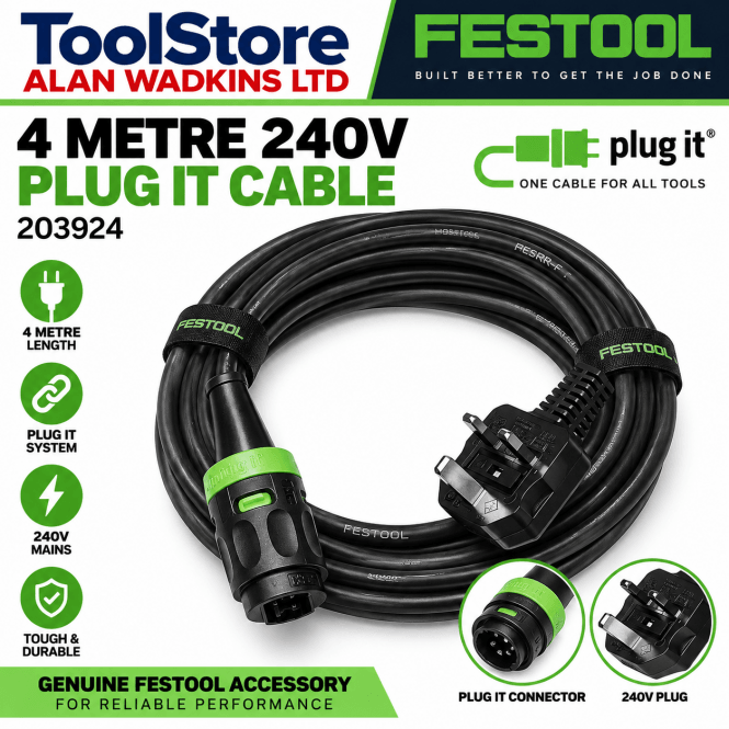 Festool 203924 240v Plug It Cable Replacement Cable Lead 3 Pin Uk Plug