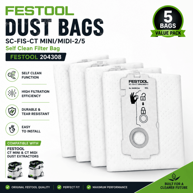 Festool 204308 CT Mini Ct Midi Self Clean Filter Bag SC-FIS-CT MINI/MIDI-2/5