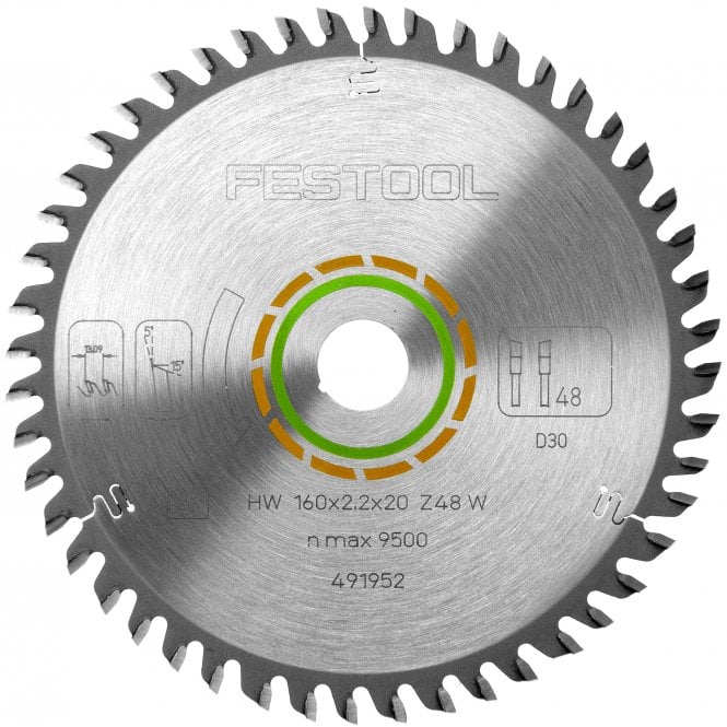 Festool 491952 TS55 Plunge Saw Wood Blade 160mm Fine Tooth 160x2.2x20w48