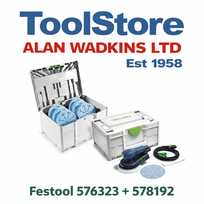 Festool ETSC150/3 EQ-PLUS 150mm Eccentric Sander 240v In Systainer 576323 + 578192 Sanding Set 578267