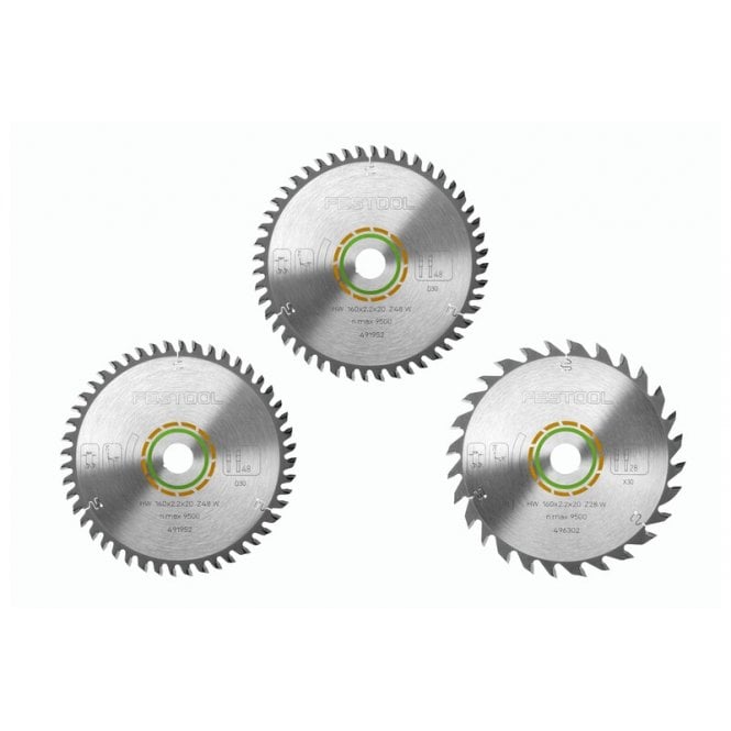 Festool TSC55 160mm x 20 3 Piece Circular Saw Blade Set Wood Cutting 578565