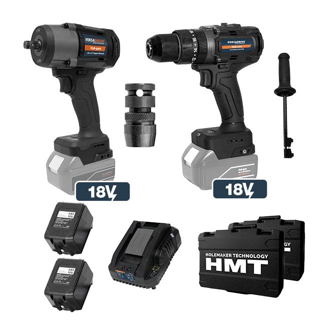HMT Combi Drill & Impact Wrench Combo Set 2x 4ah Batteries Charger and Case
