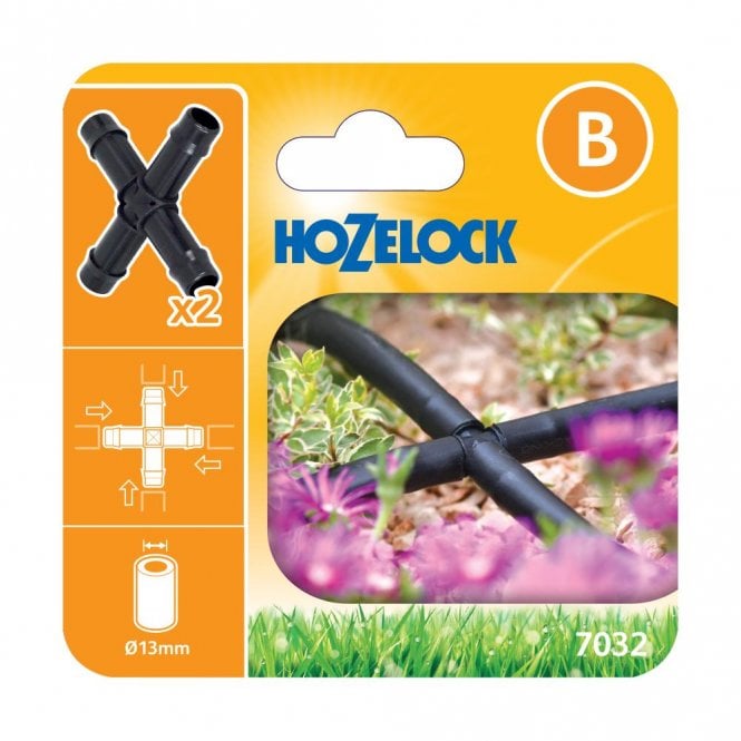 Hozelock 7032 Cross Connector 13mm Tube Pack of 2