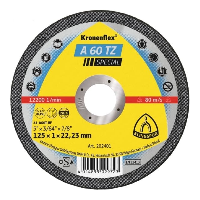 Klingspor 125 x 1mm Metal Cutting Slitting Discs Kronenflex A60TZ