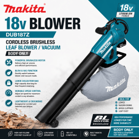 18v Blower DUB187Z Cordless Brushless Leaf Blower / Vacuum Body Only