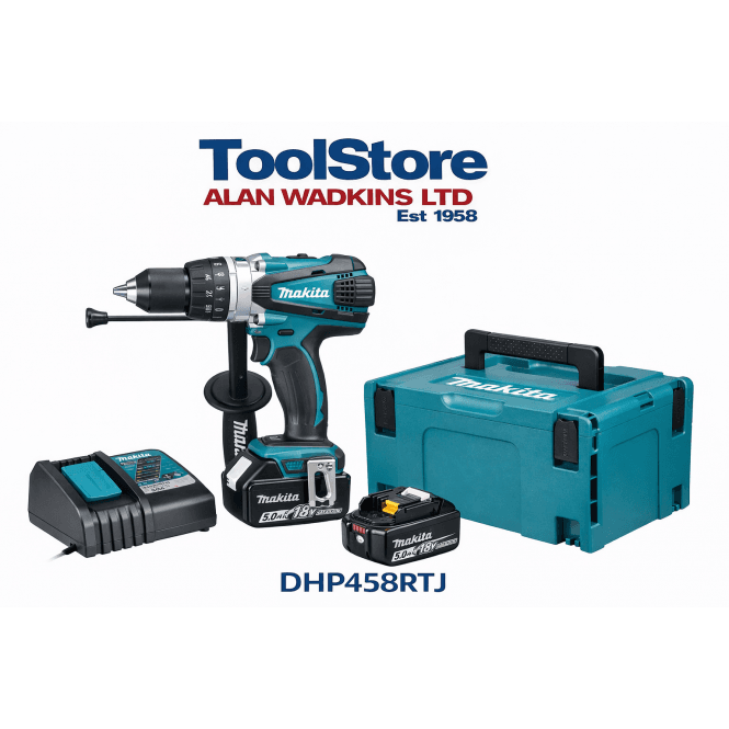 Makita DHP458RTJ 18V Combi Drill With 2 x 5.0amp Batteries + Charger + Makpac