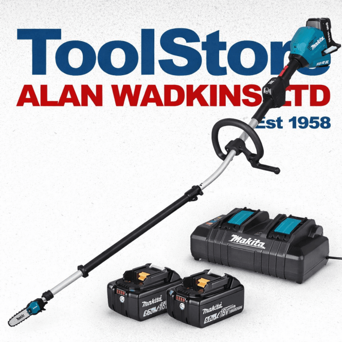 Makita DUA301PG2 Twin 18v Telescopic Pole Saw 2 x 6.0ah Li-on Batteries, Twin Charger