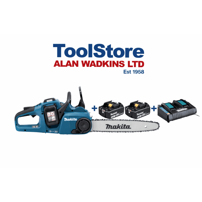 Makita DUC353PG2 Twin 18v 36v Cordless Chainsaw 2 x 6.0ah Batteries & DC18RD Charger 