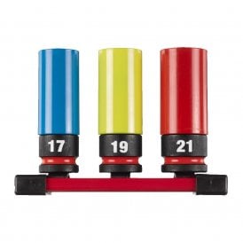 3 Piece Shockwave Impact Socket Set 1/2 Drive 17,19,21mm