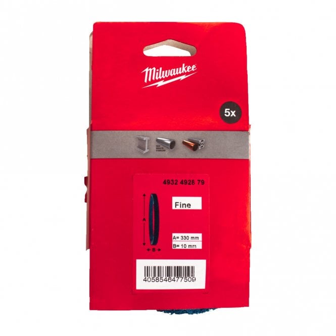 Milwaukee 4932492879 330mm x 10mm Polishing Fleece Belts for Band File 180-220 Grit Pack of 5