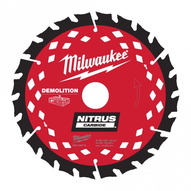 Milwaukee 4932499376 NITRUS Circular Saw Demolition Blade 190mm x 30mm x 24T