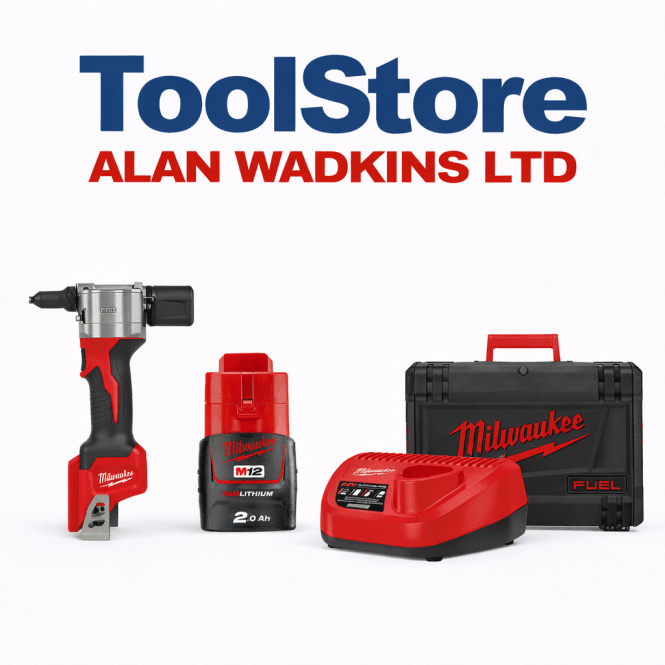 Milwaukee M12BPRT-201X 12v Cordless Riveter Kit Pop Rivet Tool 1 x 2.0Ah Battery, Charger + Case