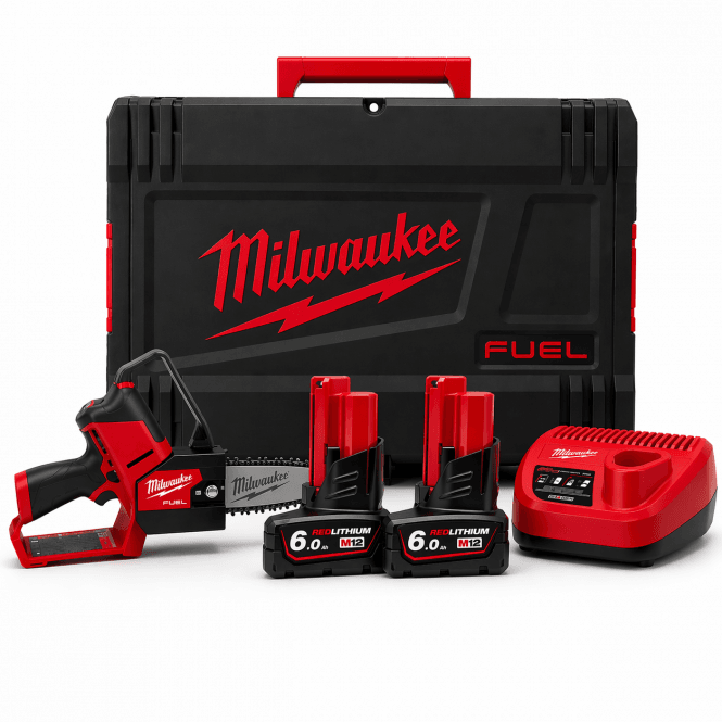 Milwaukee M12FHS-602X 12v Cordless Pruning Chainsaw Fuel Hatchet 2 x 6.0ah Batteries + Charger + Bag