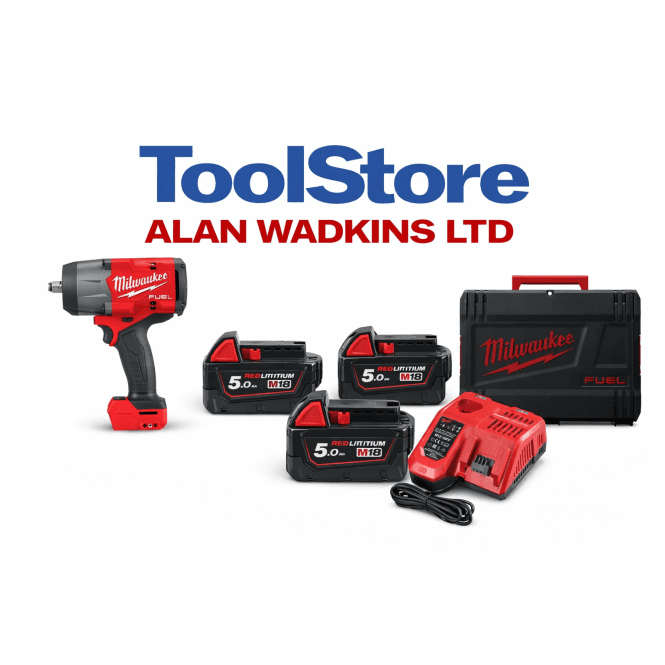 Milwaukee M18FHIW2F12-503X 18v 1/2 High Torque Impact Wrench Kit 3 x 5.0ah Batteries + Charger
