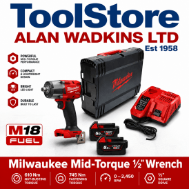 M18FMTIW2F12-502X 18v Cordless 1/2" 745nm Mid Torque Impact Wrench 2 x 5ah Batteries