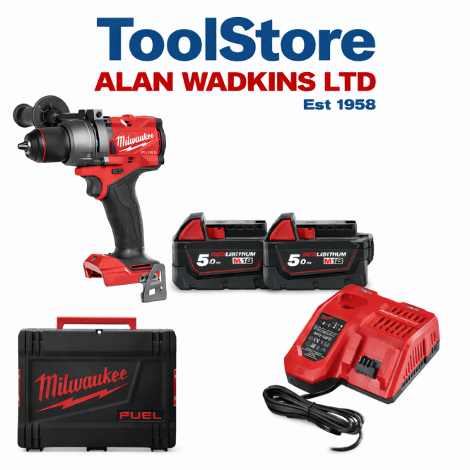 Milwaukee M18FPD3-502X 18v Cordless Fuel Gen 4 Combi Hammer Drill 2 x 5ah Batteries & Charger In Case