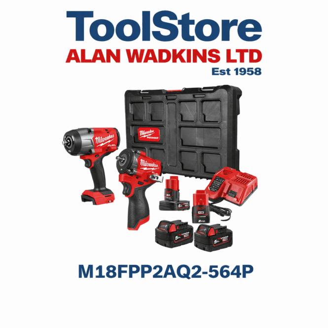 Milwaukee M18FPP2AQ2-564P 18v 1/2 12 3/8 Fuel Impact Wrench Kit m18fhiw2f12 + m12fciw38g3 2 x Batteries + Charger