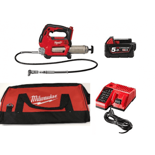 Milwaukee M18GG-501B 18v Cordless Grease Gun Kit 1 x M18B5 Battery Charger and Bag