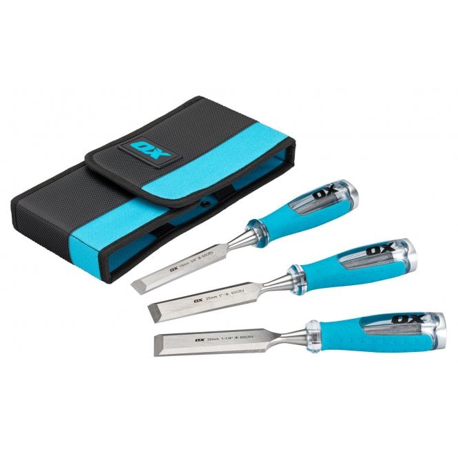OX Tools OX-P371203 3 Piece Wood Chisel Set in Velcro Case 13,19,25mm