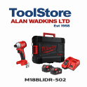 M18BLIDR-502 18v Cordless Brushless Impact Driver 2 x 5Ah Batteries, Charger + Case