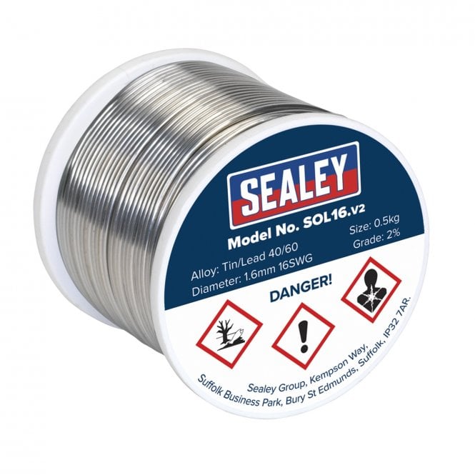 Sealey 1.6mm Solder Wire Quick Flow 16SWG 0.5kg Reel SOL16 Soldering Wire