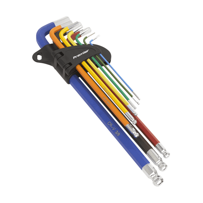 Sealey AK7198 9 Piece Imperial Ball-End Hex Key Set Extra-Long Colour
