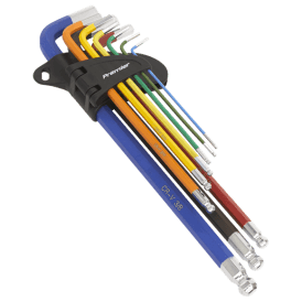 AK7198 9 Piece Imperial Ball-End Hex Key Set Extra-Long Colour