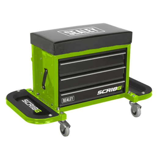 Sealey Garage Mechanics Utility Seat + Toolbox Green SCR18G 