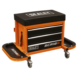 SCR18O Mechanics Utility Seat & Toolbox – Orange, Multi-Functional Storage & Seat