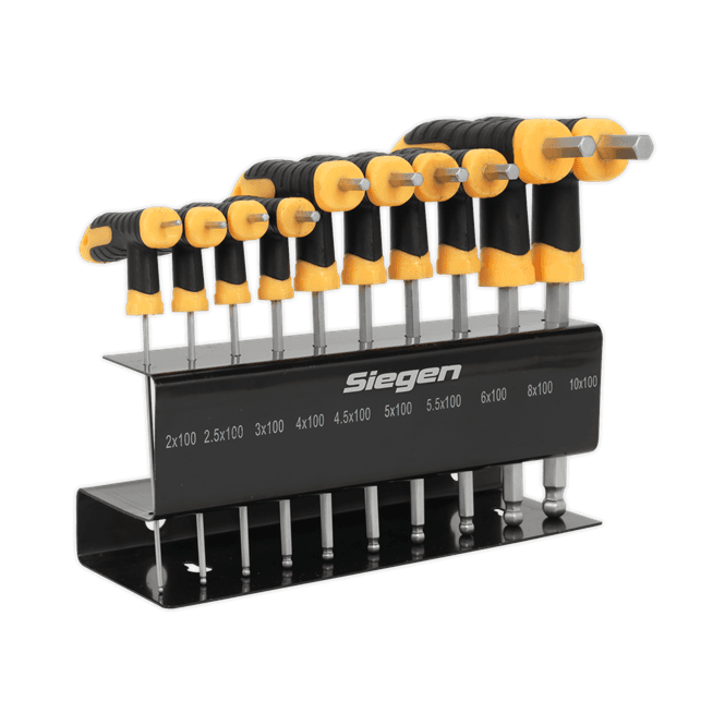 Sealey Siegen S01150 10 Piece Ball-End Hex Key Set T-Handle Metric