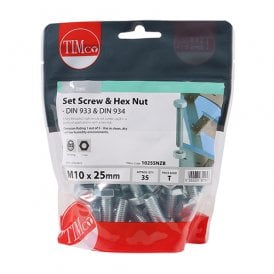 1025SNZB 10 x 25Hex Set & Hex Nut - BZP35 / BAG