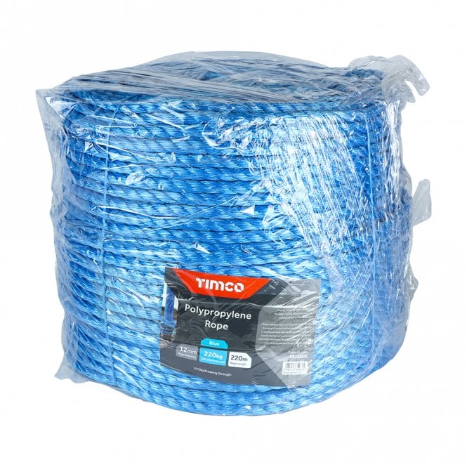 Timco 12mm Blue Poly Rope Polypropylene Rope Long Coil 12mm x 220m BR12220C