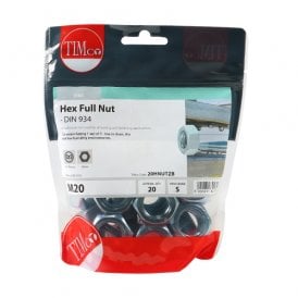 20HNUTZB M20 Hex Nut Bag Of 20 Zinc Plated