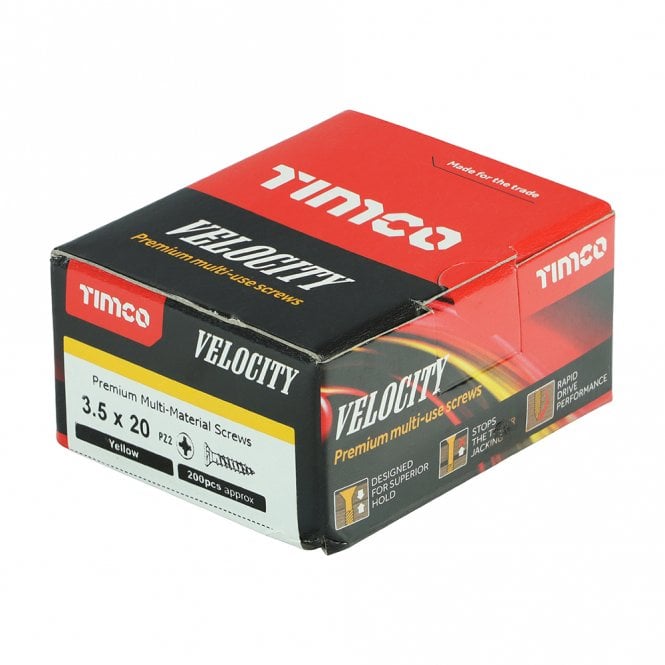 Timco 35020VY 3.5 x 20 Velocity Premium Countersunk Screw PZ2 Zinc Yellow Box 200
