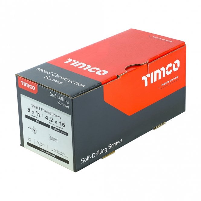 Timco 4.2x16 Metal Construction Sheet & Framing Screws PH Wafer Self Drilling Zinc BZP1000