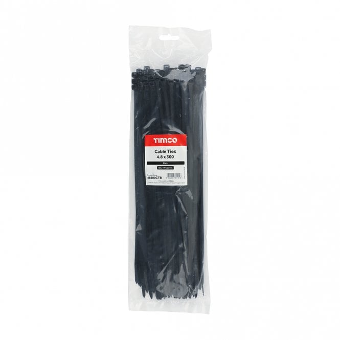 Timco 48300CTB Black Cable Ties 4.8 X 300 Bag 100