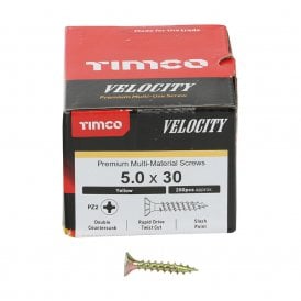 50030VY 5.0 x 30 Velocity Premium Countersunk Screw PZ2 Zinc Yellow Box 200