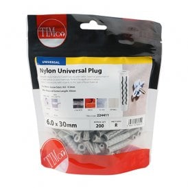 6 x 30mm Universal Nylon Plug Pack 200 Pieces