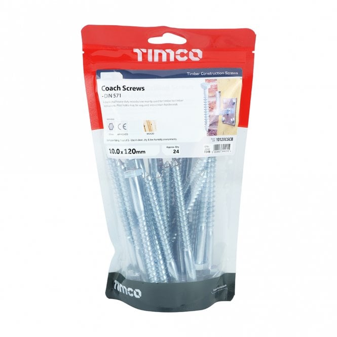 Timco M10 x 120 Hex Head Coach Screw Bzp Bag 24