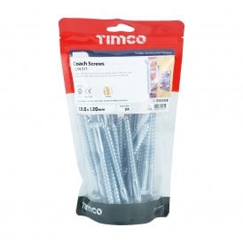 M10 x 120 Hex Head Coach Screw Bzp Bag 24