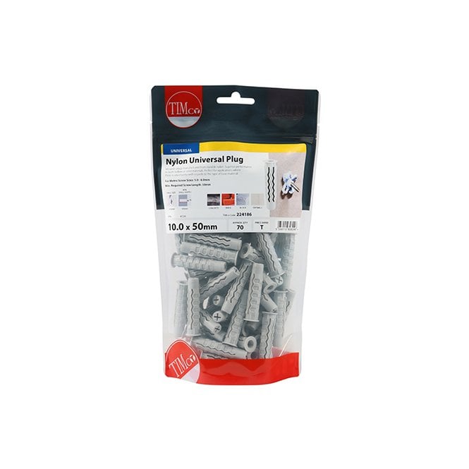 Timco M10 X 50mm Nylon Universal Plug 70 Pieces