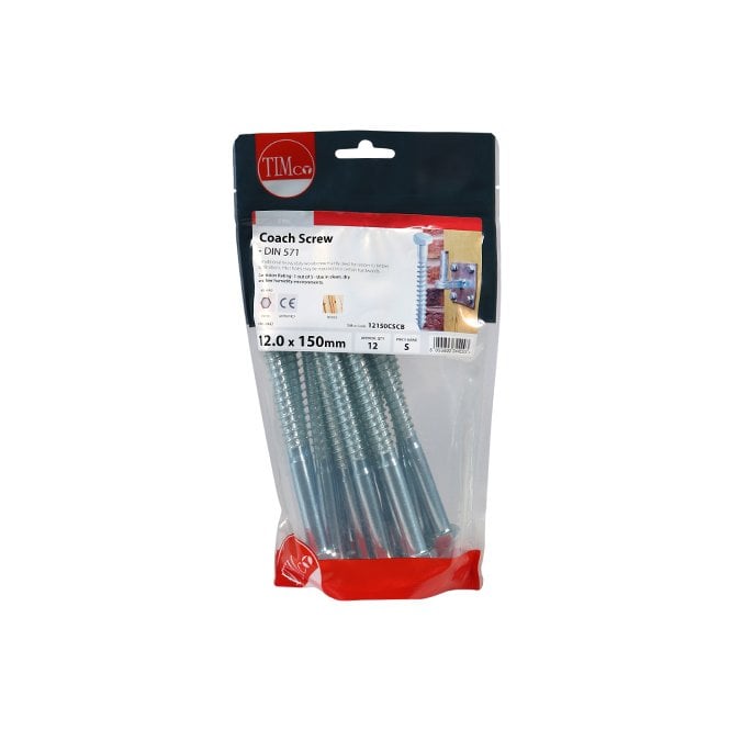 Timco M12 x 150 Hex Head Coach Screw BZP Bag 12