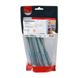 M12 x 150 Hex Head Coach Screw BZP Bag 12