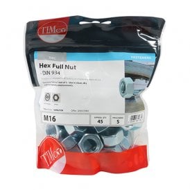 M16 Hex Nut Bag Of 45 Zinc Plated 16HNUTZB