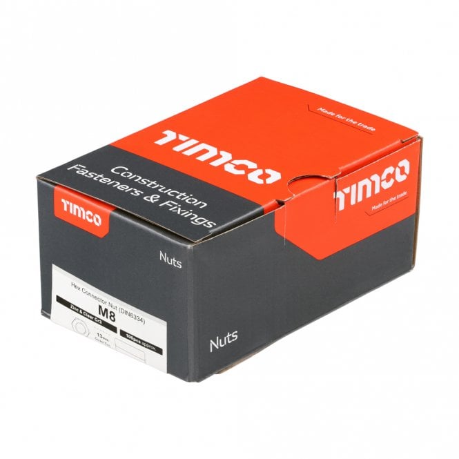 Timco M8 Connector Nuts Box 100 BZP Finish DIN6334