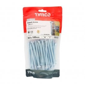 M8 x 100 Hex Head Coach Screw BZP Bag 40