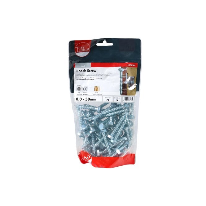Timco M8 x 50 Hex Coach Screw BZP Bag Of 75
