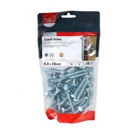 M8 x 50 Hex Coach Screw BZP Bag Of 75